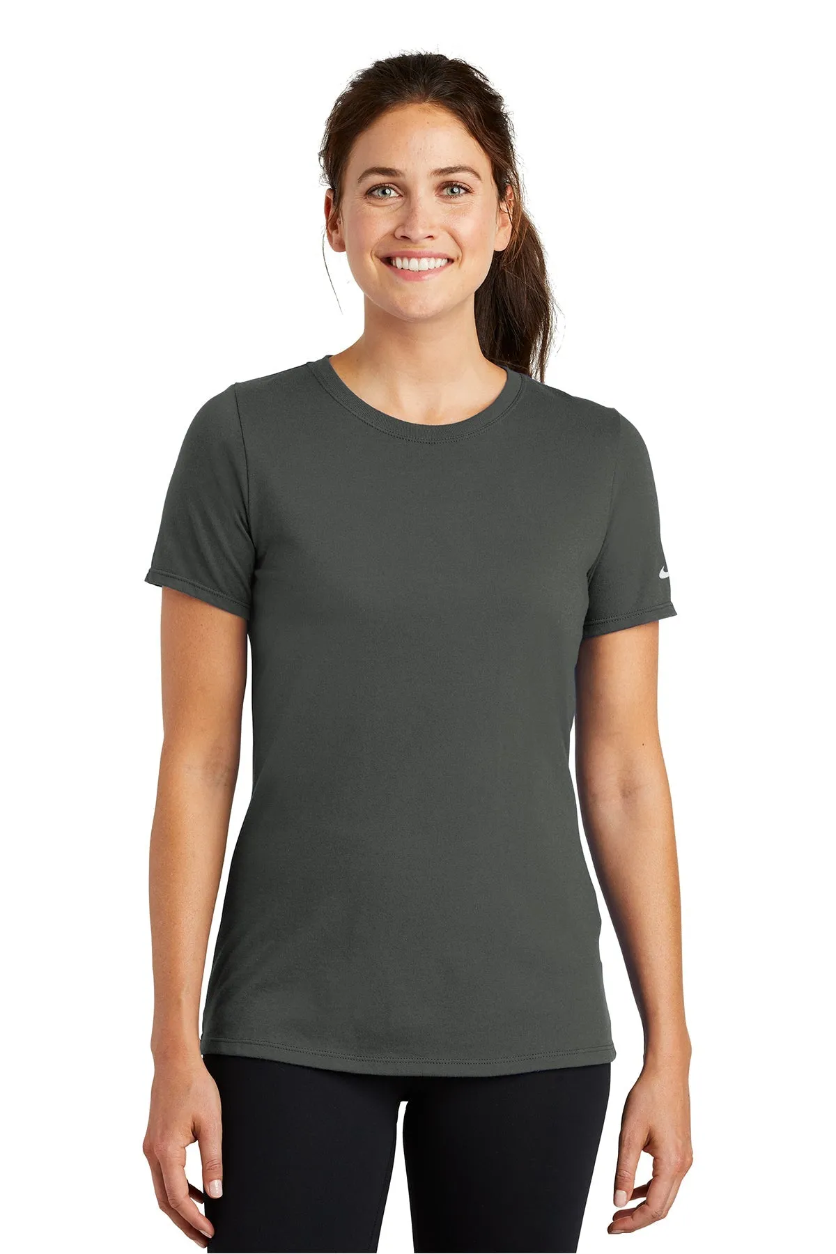 Nike Ladies Dri-FIT Scoop Neck Customized Tees, Anthracite