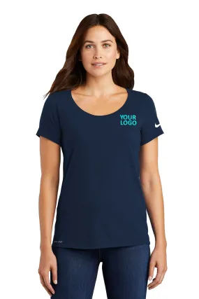 Nike Ladies DriFIT CottonPoly Scoop Neck Custom Tees, College Navy