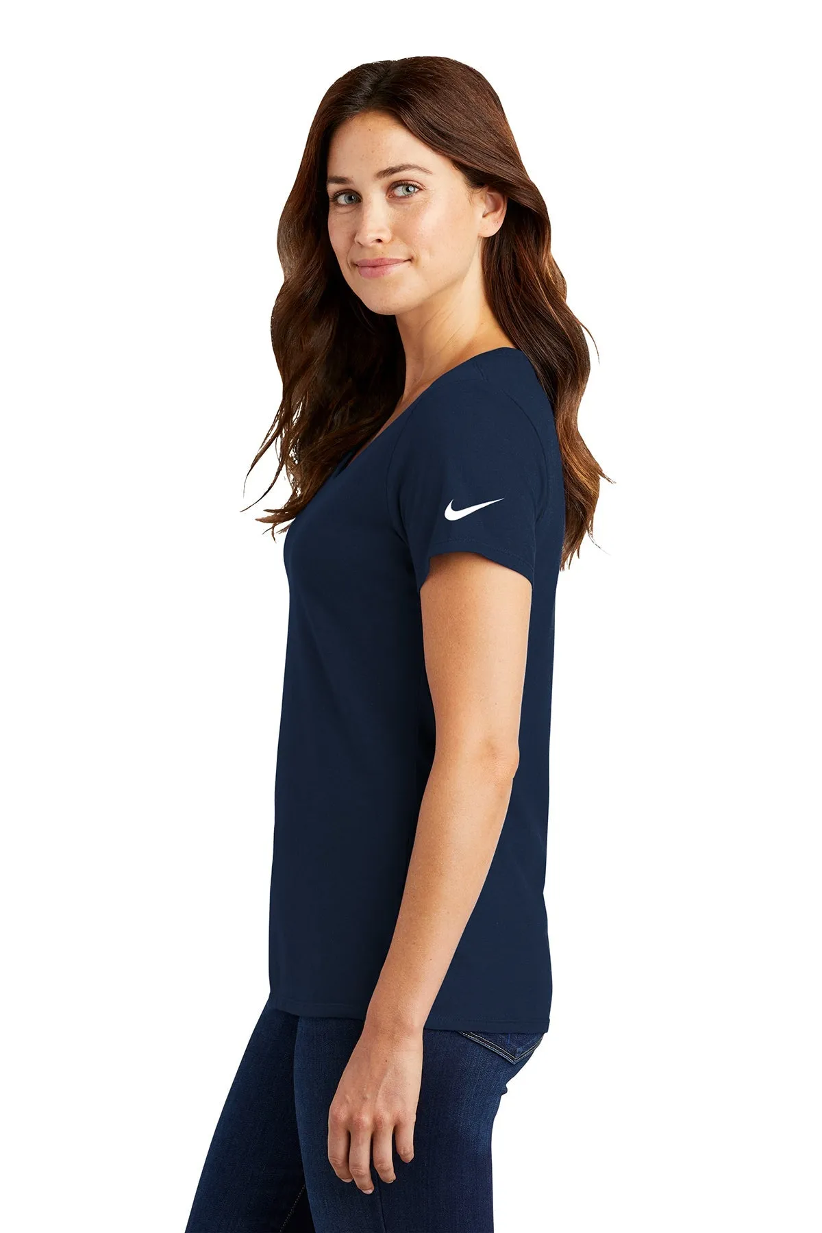 Nike Ladies DriFIT CottonPoly Scoop Neck Custom Tees, College Navy