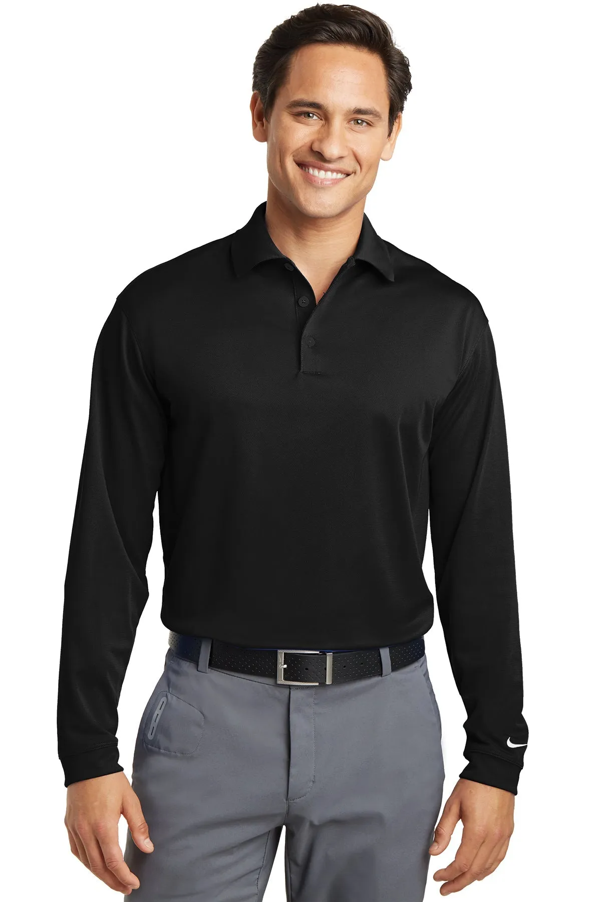 Nike Tall Long Sleeve Dri-FIT Stretch Custom Polos, Black