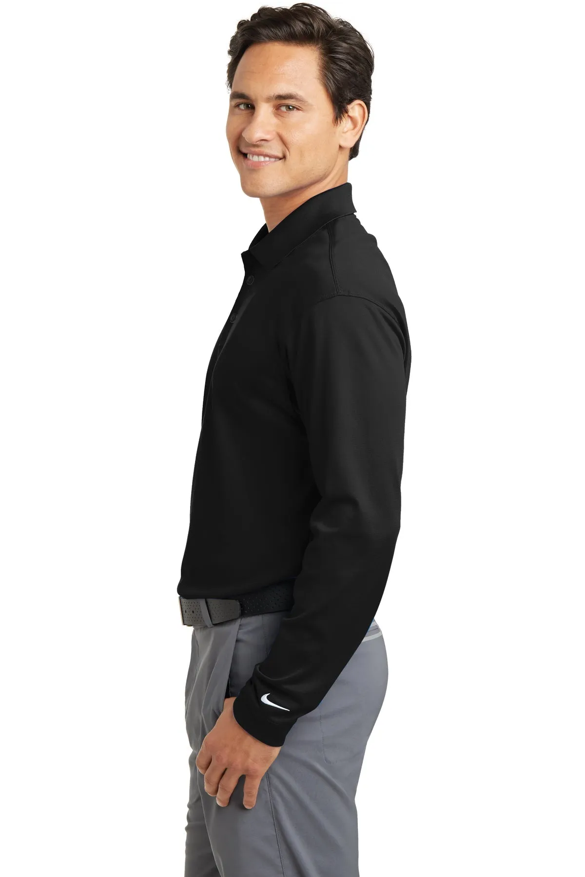 Nike Tall Long Sleeve Dri-FIT Stretch Custom Polos, Black