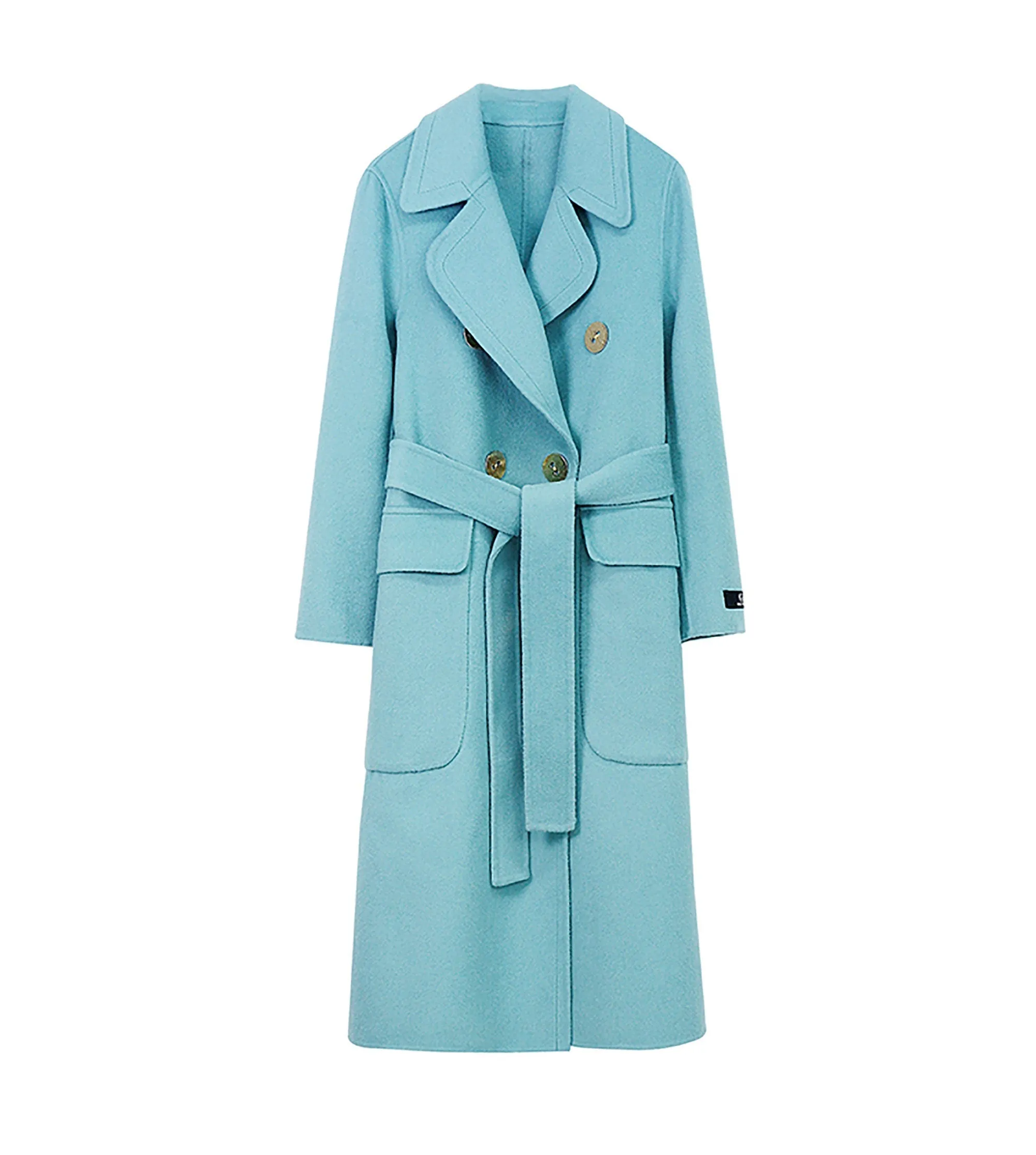 Notched Lapel Double Breasted Wool Long Coat