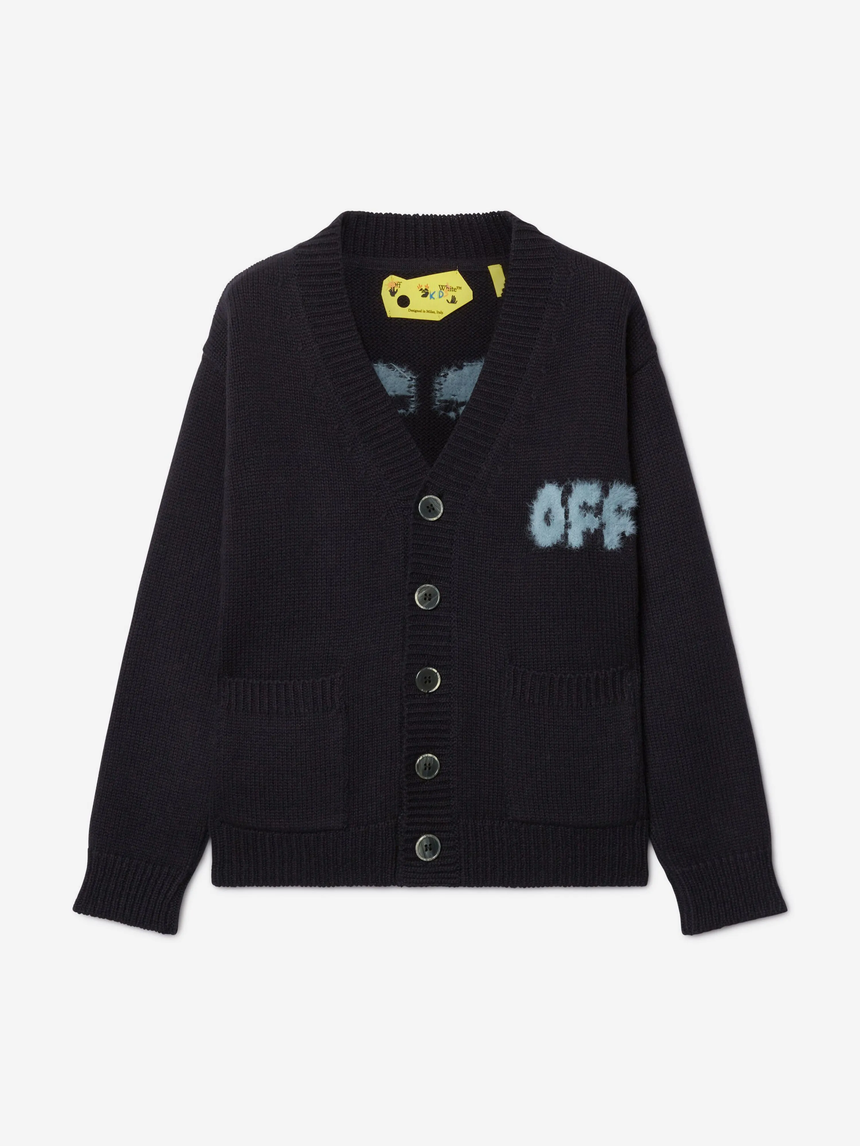 Off-White Kids Arrow Chunky Knit Cardigan in Black