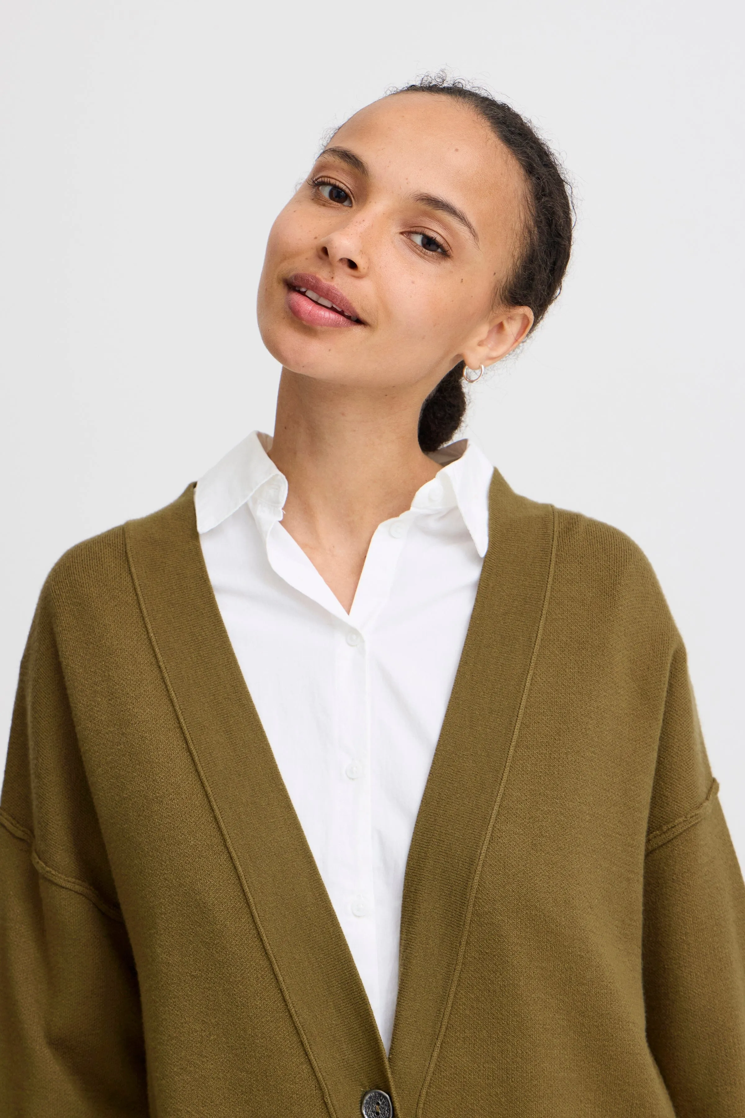 OLIVE CASUAL BUTTON DOWN CARDIGAN