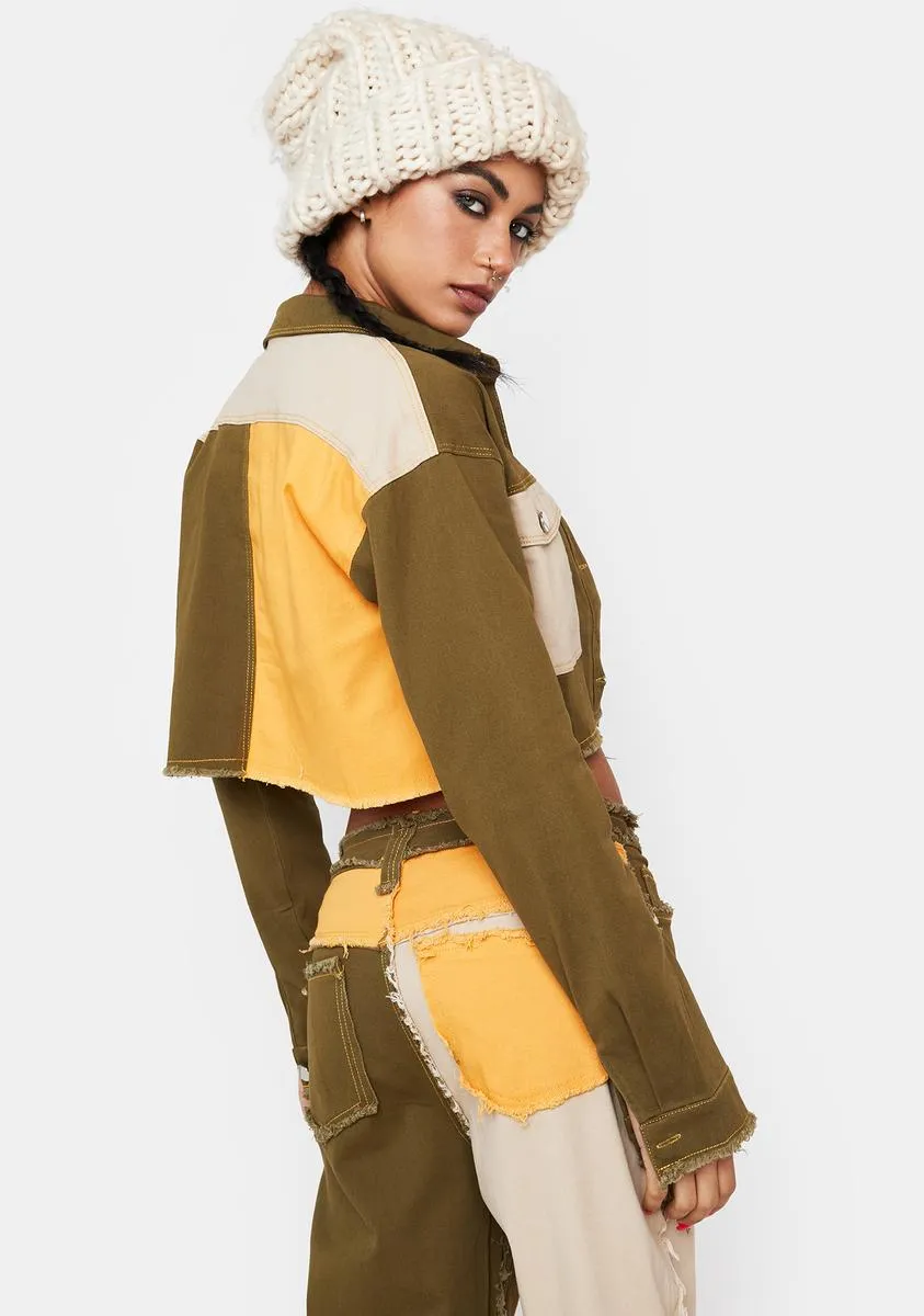 Olive Hidden Layers Patchwork Crop Jacket