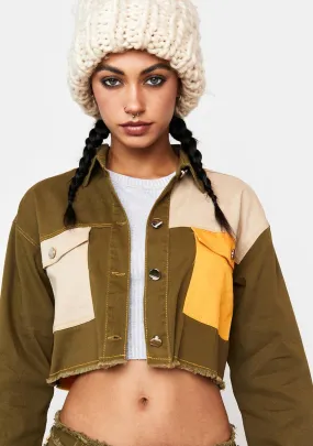 Olive Hidden Layers Patchwork Crop Jacket