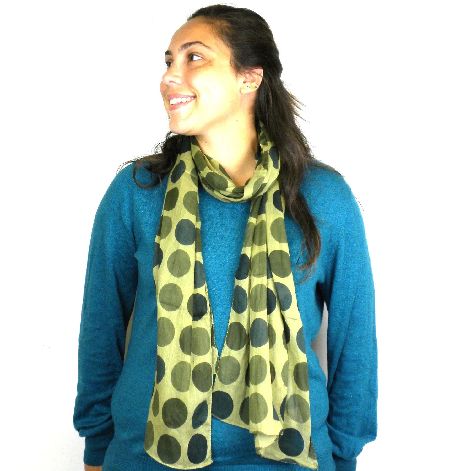 Olive Polka Dots Cotton Scarf Asha Handicrafts