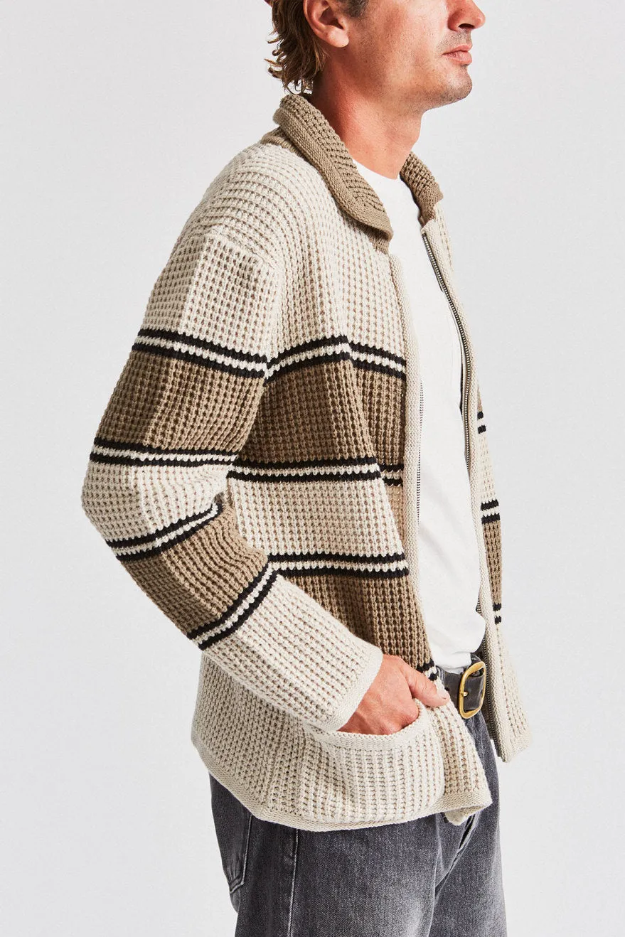 Powell Zip Cardigan - Ivory/Taupe