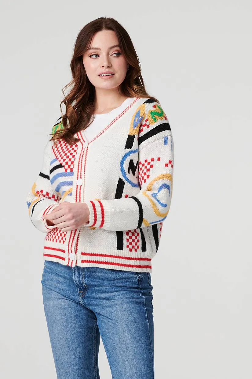 Printed Long Sleeve Knit Cardigan