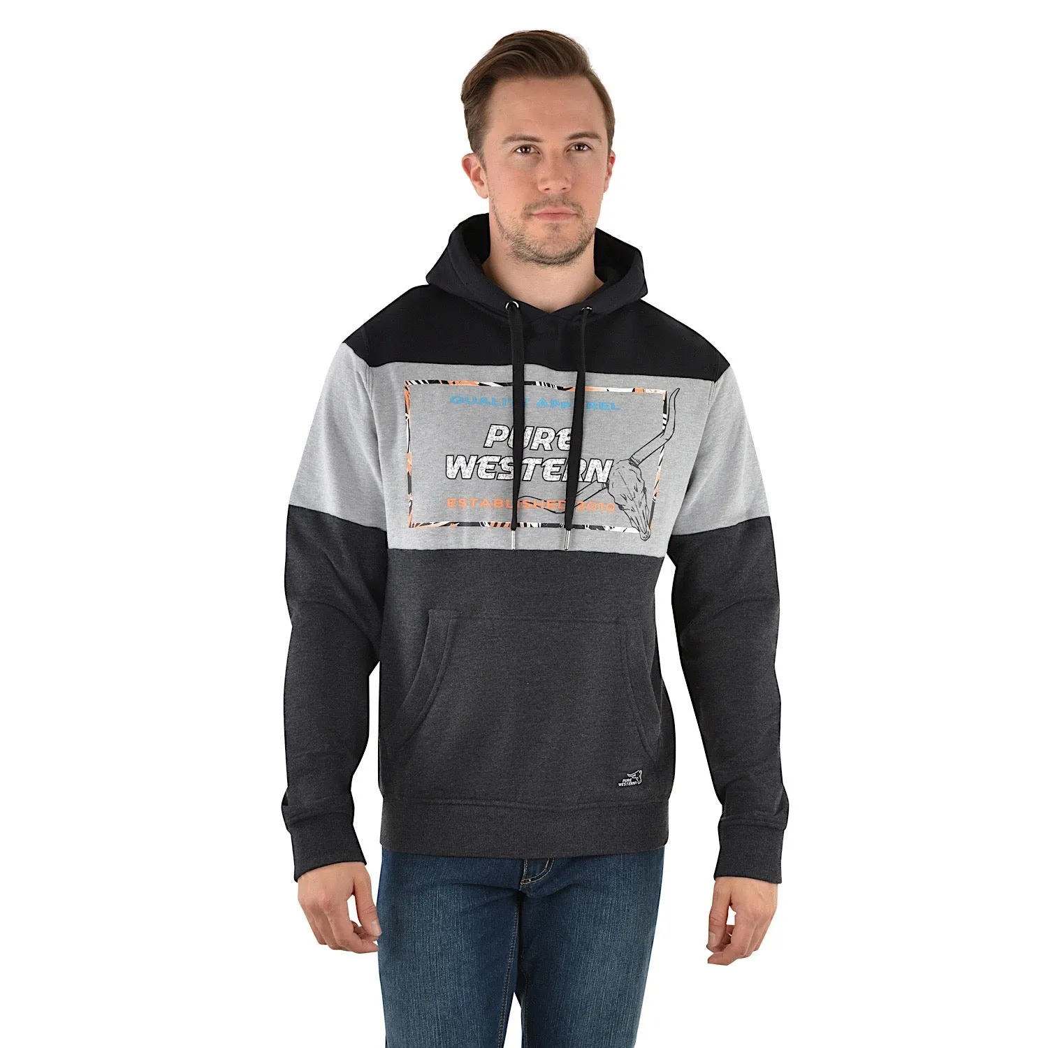 Pure Western Men's Watson Pullover Hoodie-Black/Charcoal