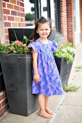 Purple Peacock Flutter Milk Silk Dress