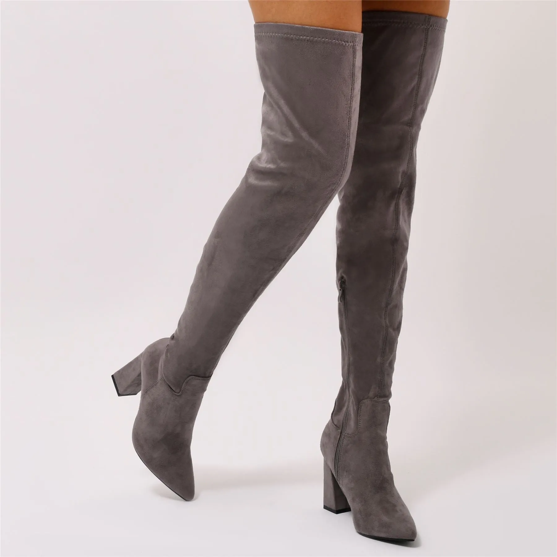 Rapture Over the Knee Boots in Grey Faux Suede