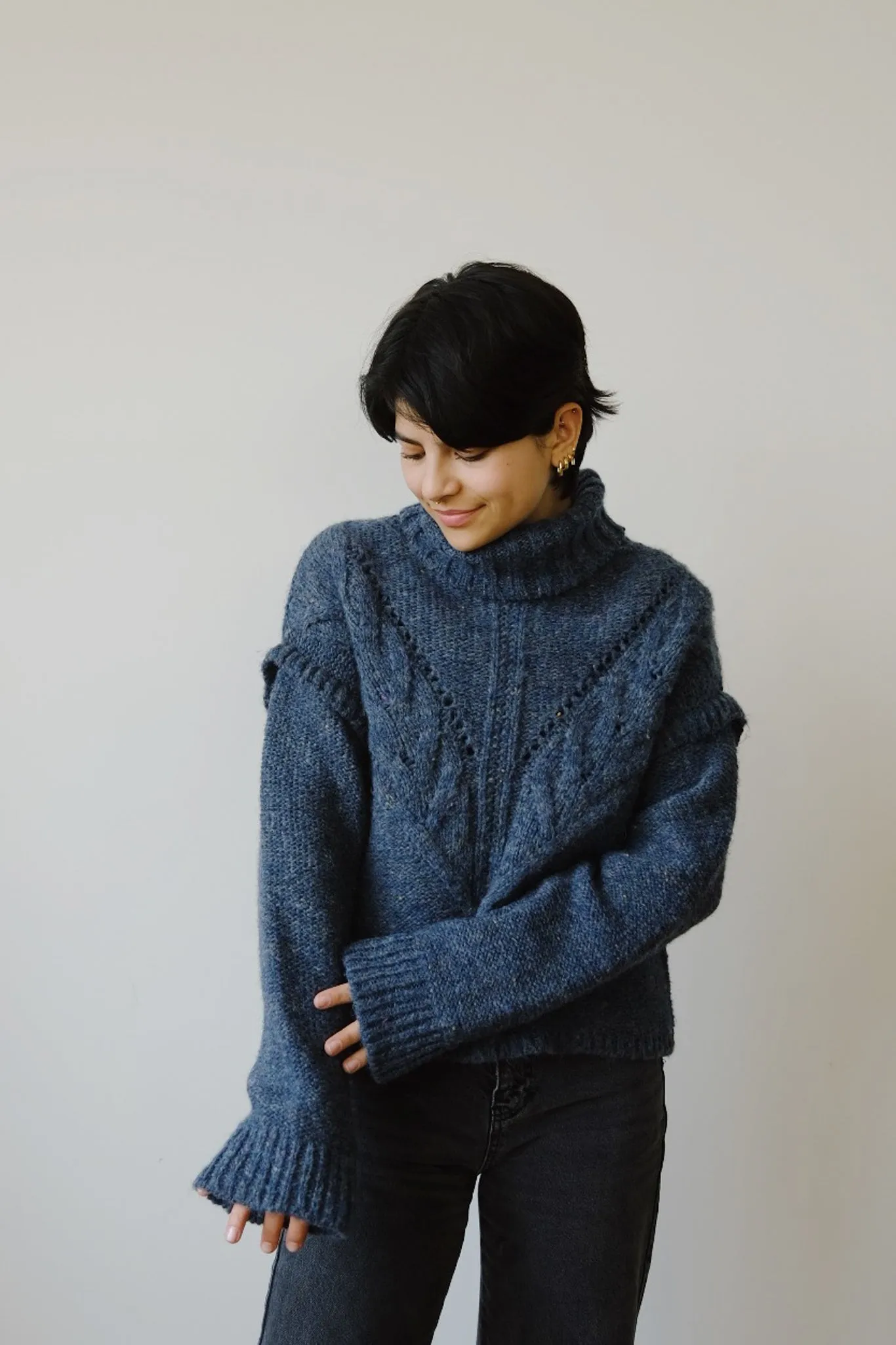 recycled wool jumper - heavy knit - blue melange