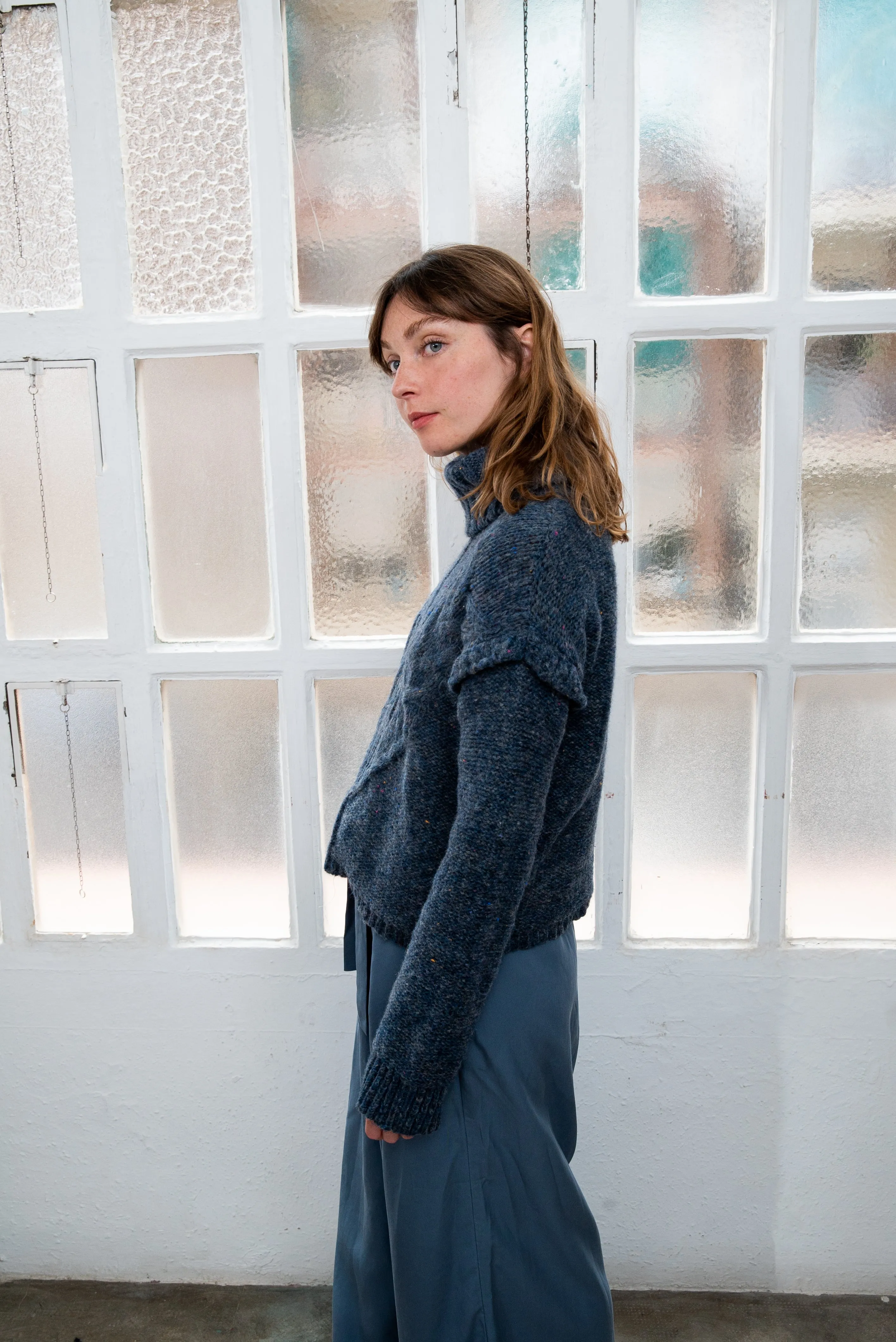 recycled wool jumper - heavy knit - blue melange