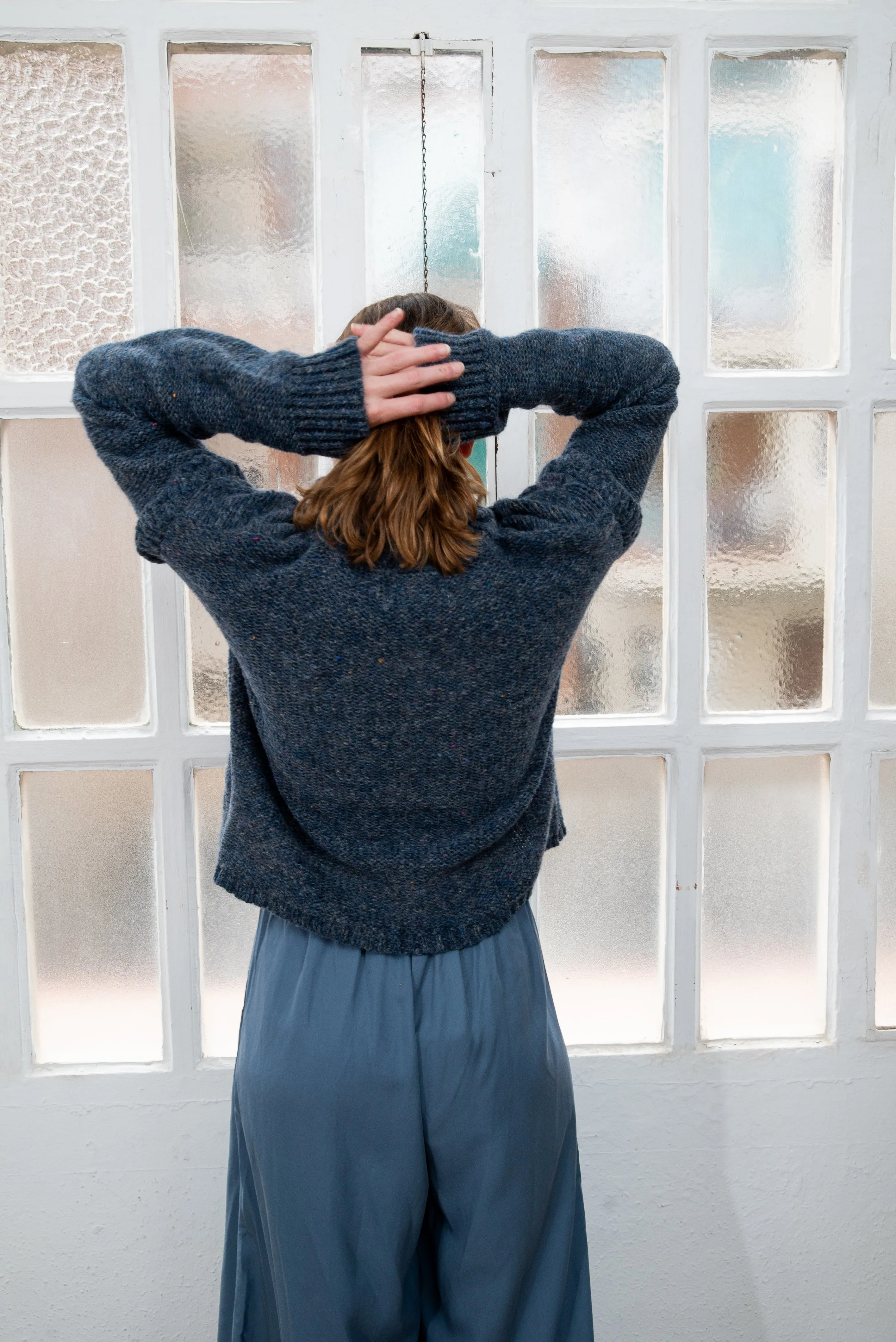 recycled wool jumper - heavy knit - blue melange