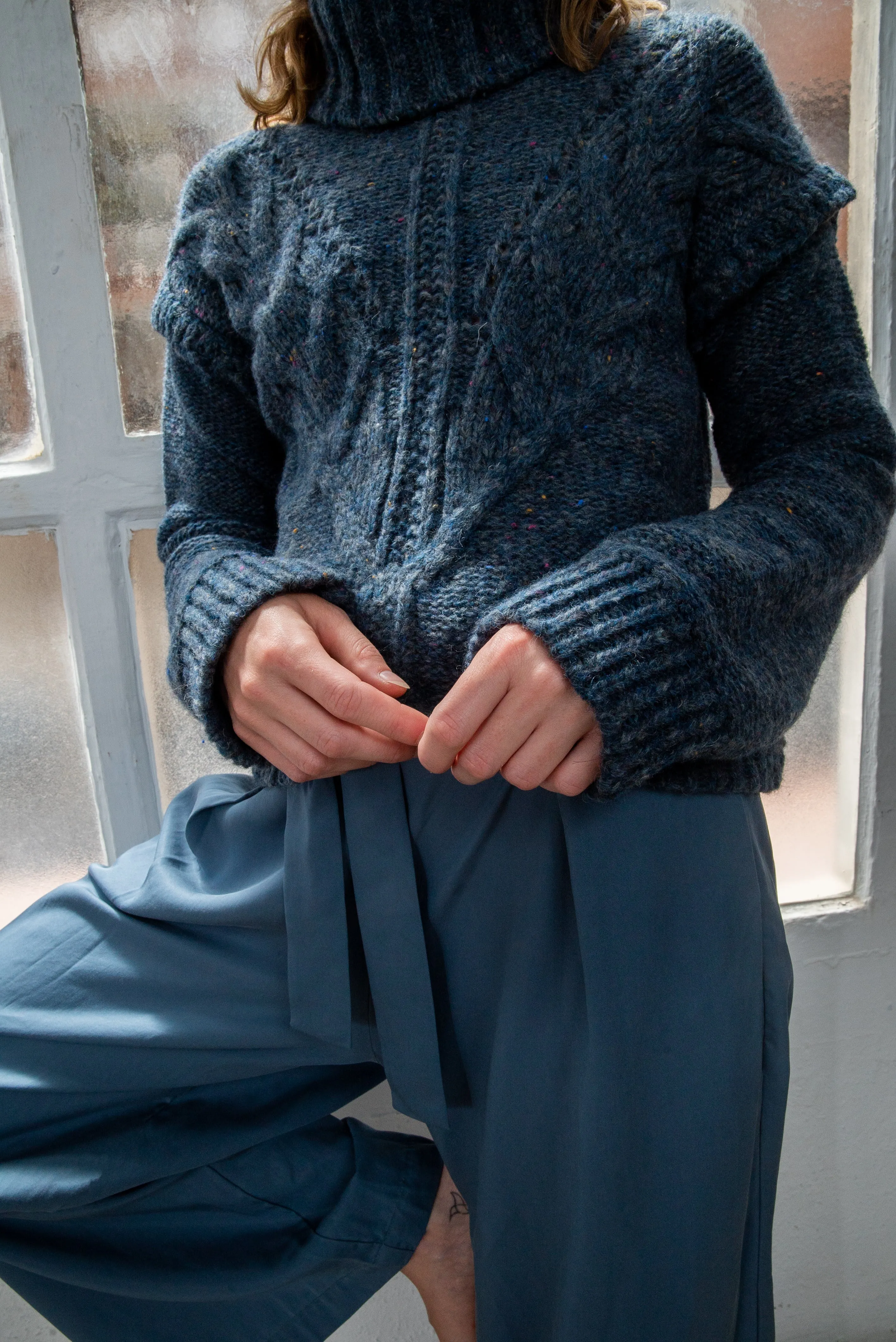 recycled wool jumper - heavy knit - blue melange