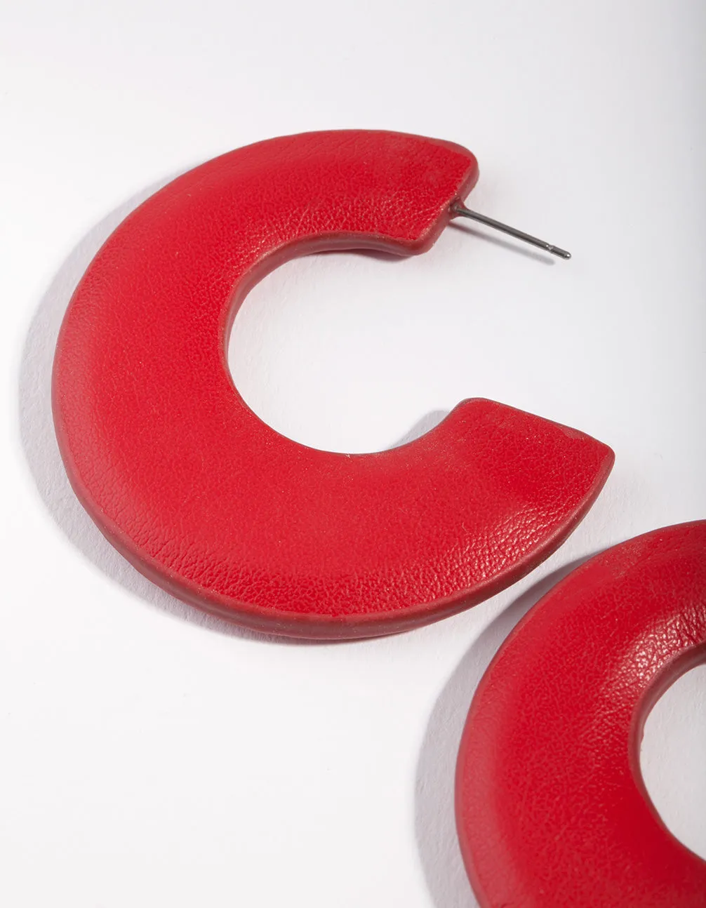 Red Acrylic C Shape Hoop Earrings