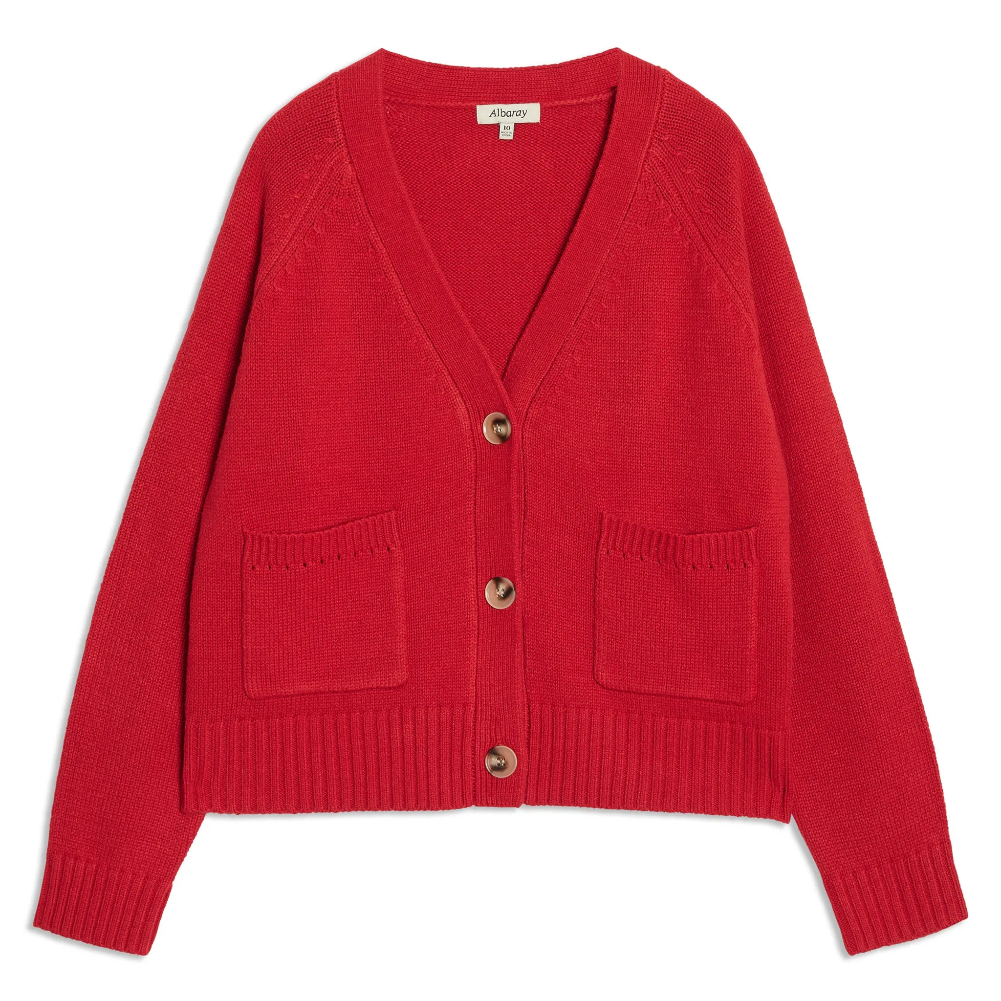 Red Relaxed V Neck Cardigan