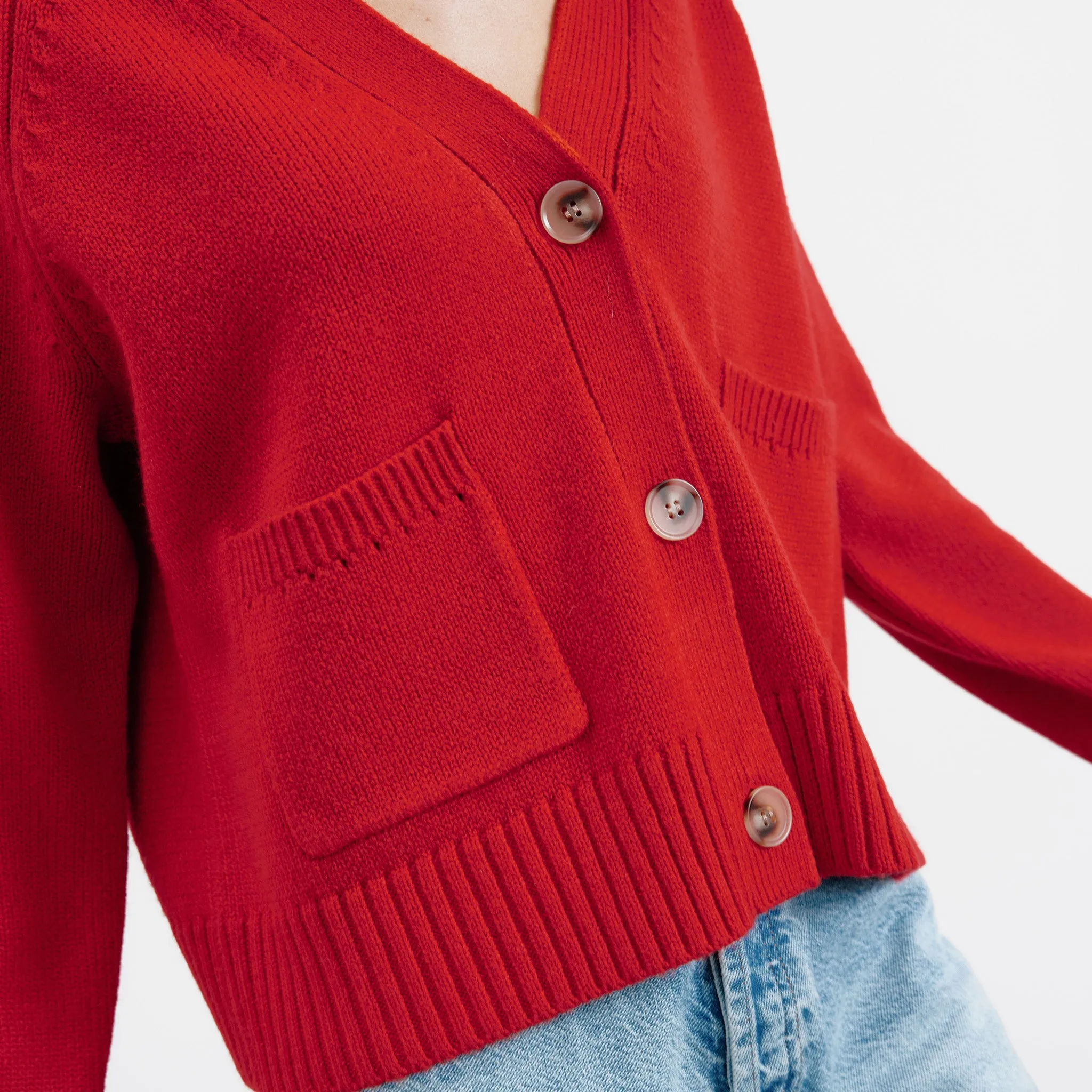 Red Relaxed V Neck Cardigan