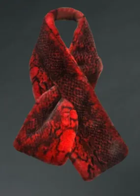 Red Snake Skin Patterned Faux Fur Pull-Through Scarf