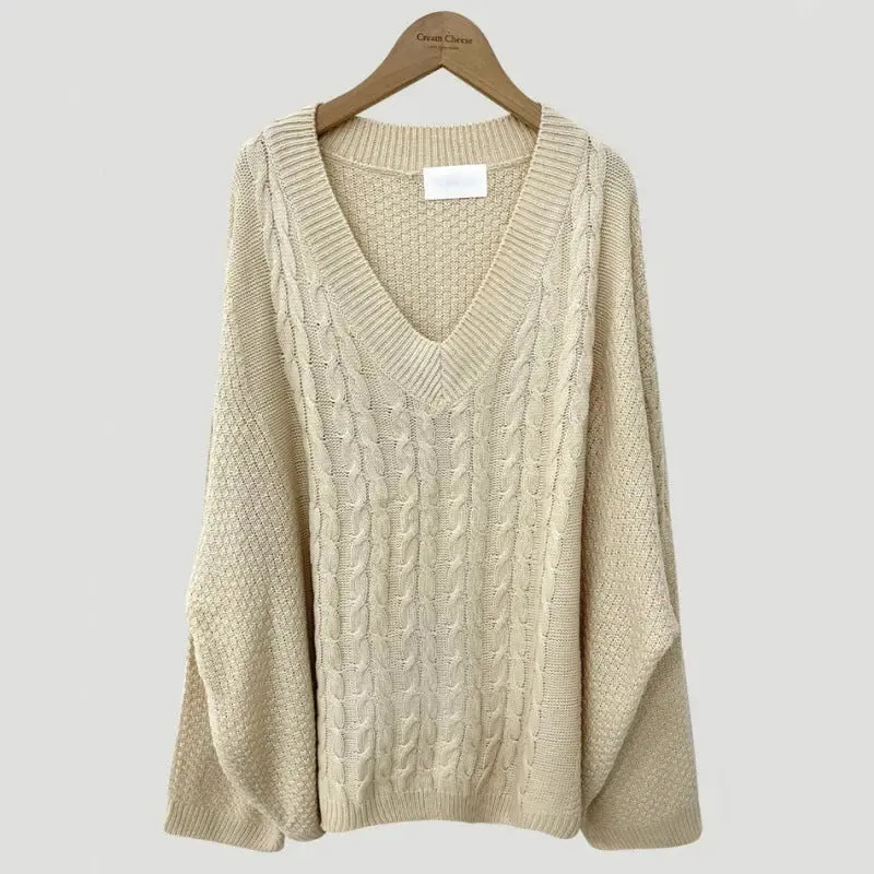 Retro Twist Lazy Large Design Loose Shoulder Pullover Sweaters