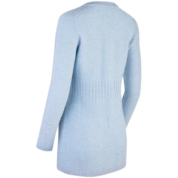 Rib Waist Sequin Long Cardigan in Baby Blue