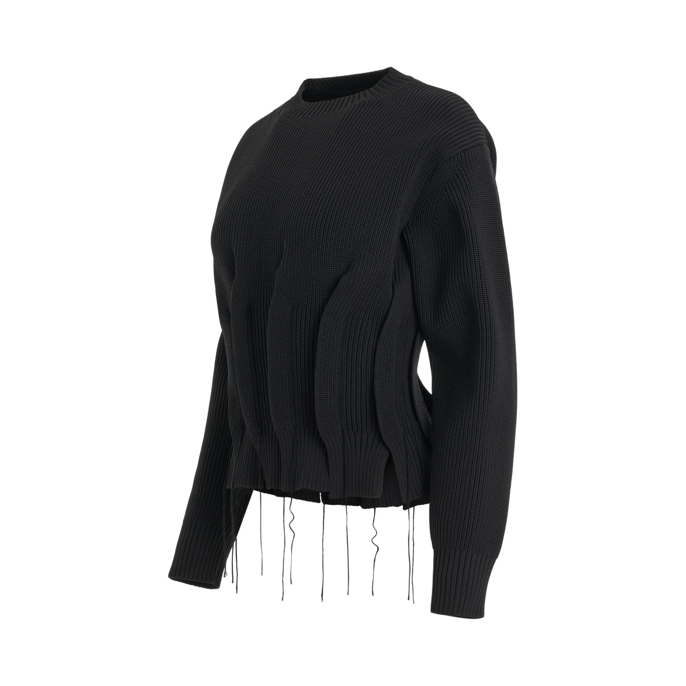 Ruched Knit Sweater in Black