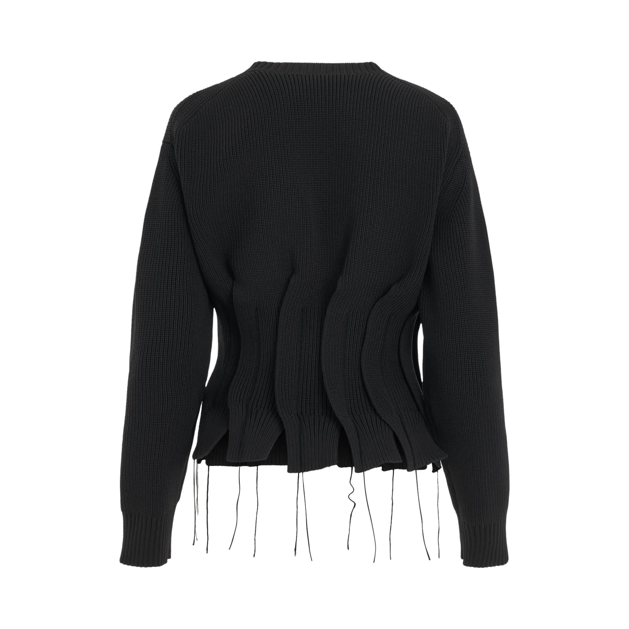 Ruched Knit Sweater in Black