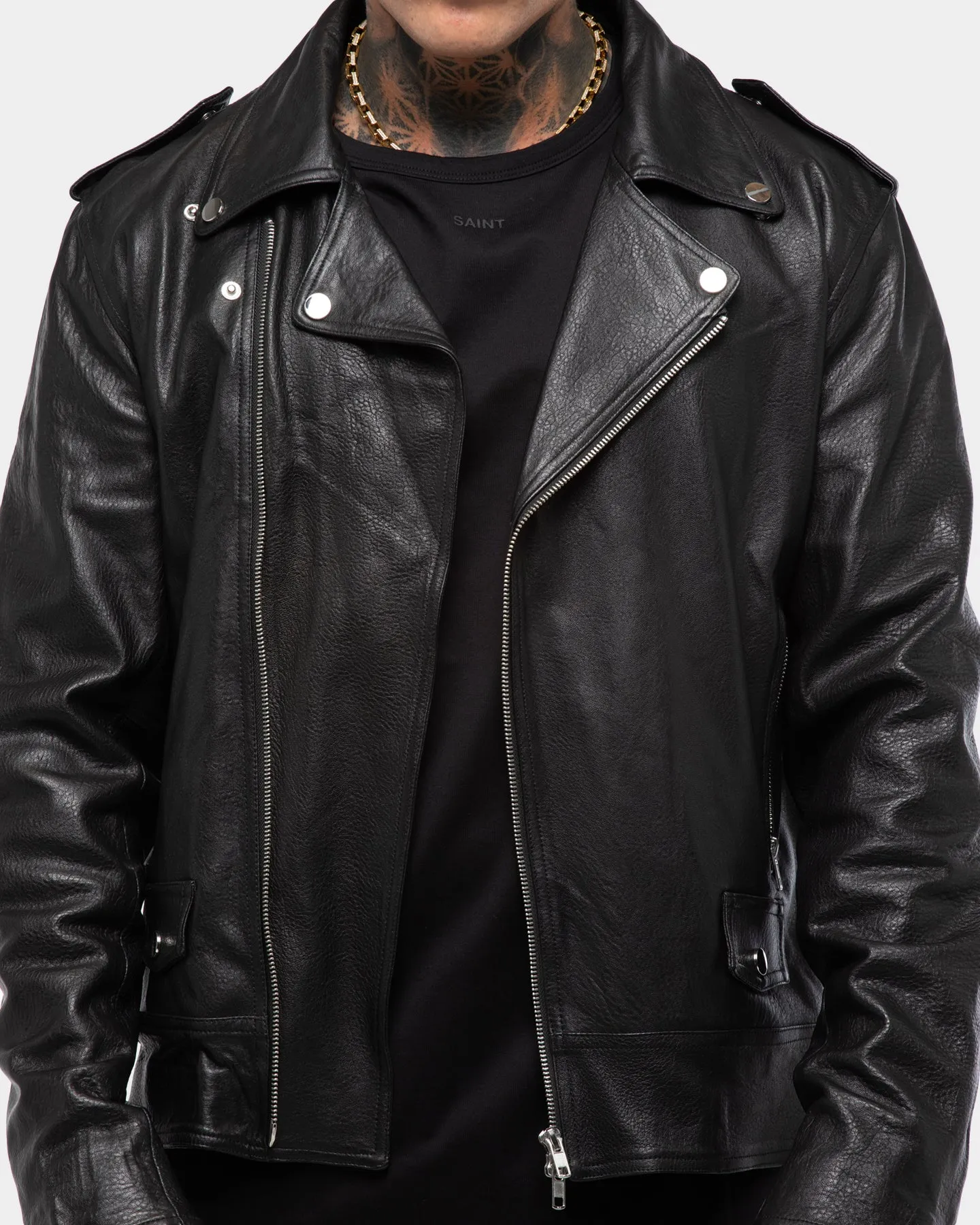 Saint Morta Roadhouse Leather Biker Jacket Black