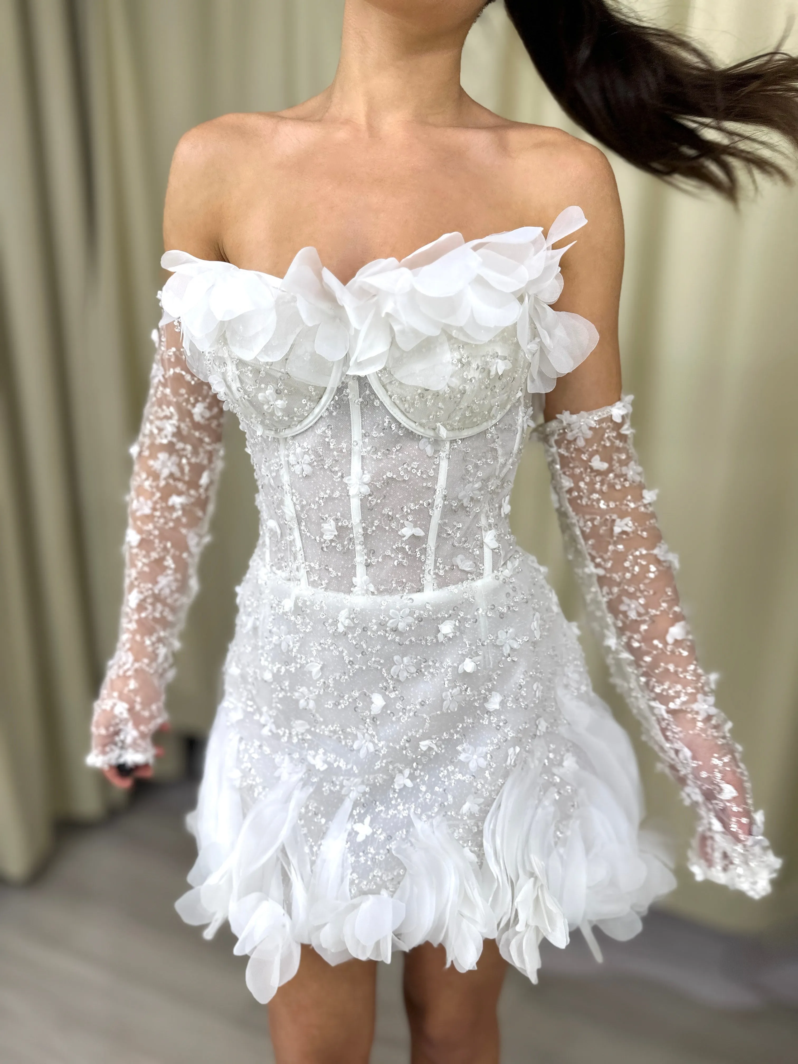 Short Floral Lace Wedding Dress Bridal Mini Chelsea