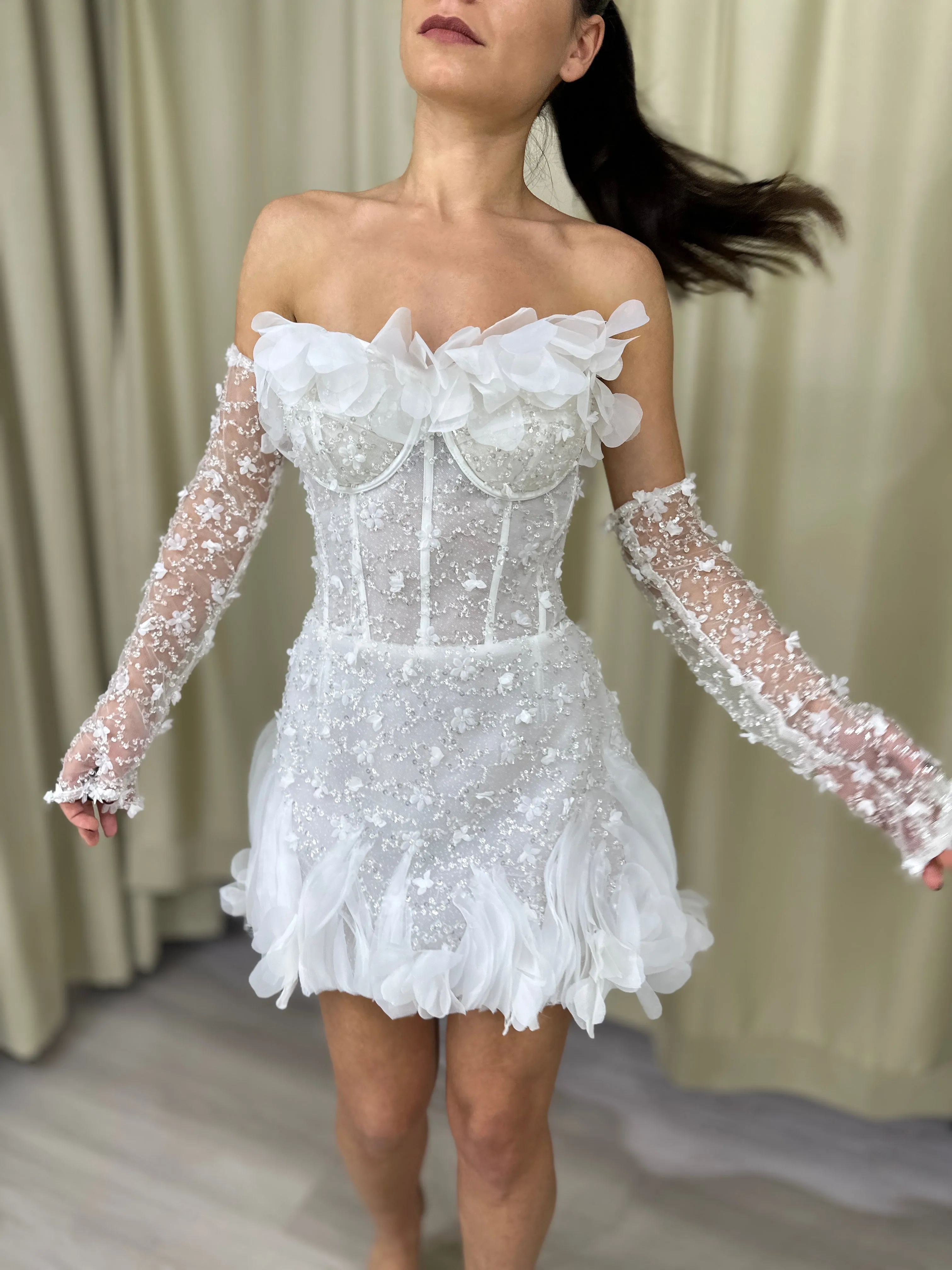 Short Floral Lace Wedding Dress Bridal Mini Chelsea