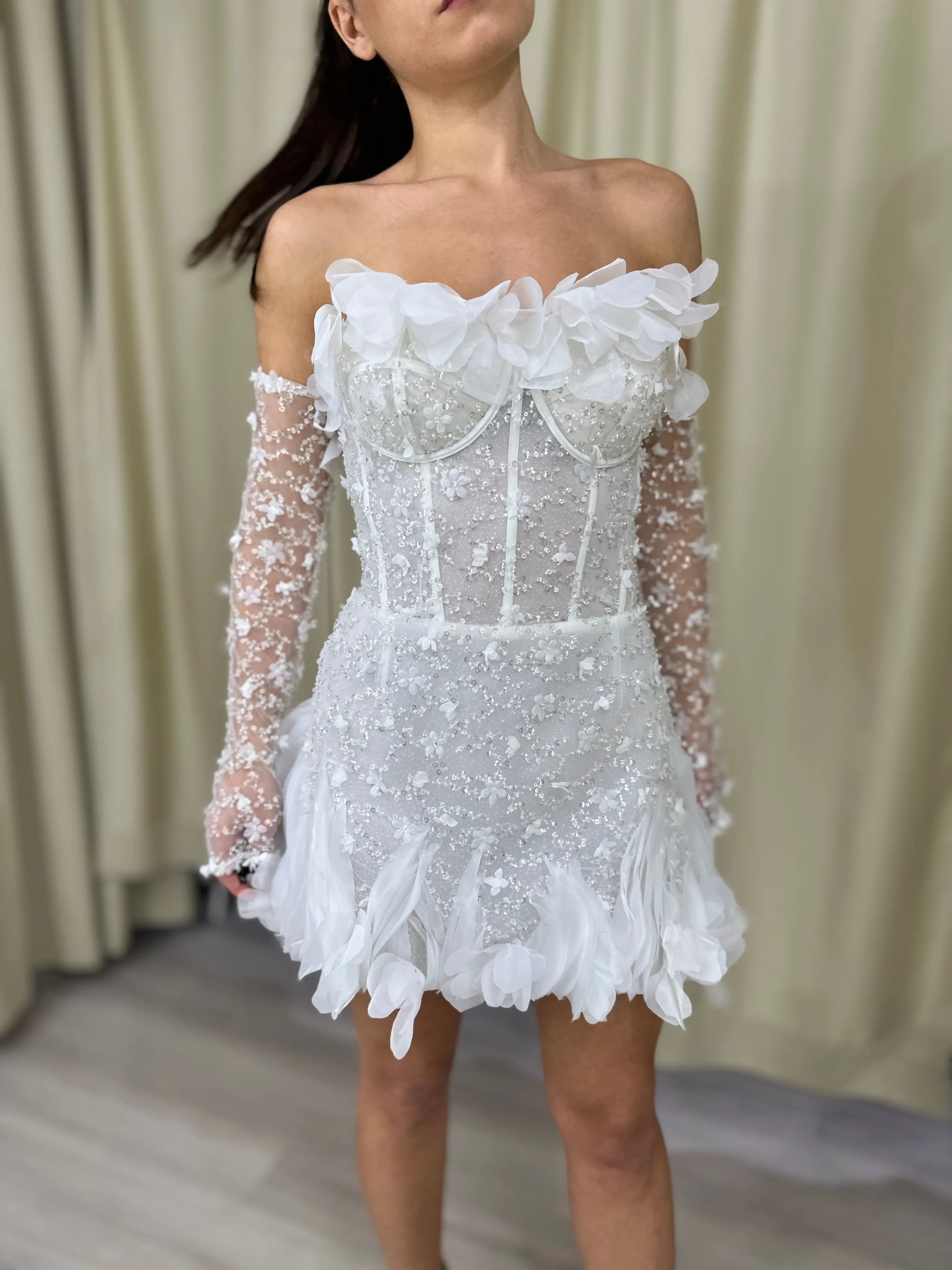 Short Floral Lace Wedding Dress Bridal Mini Chelsea