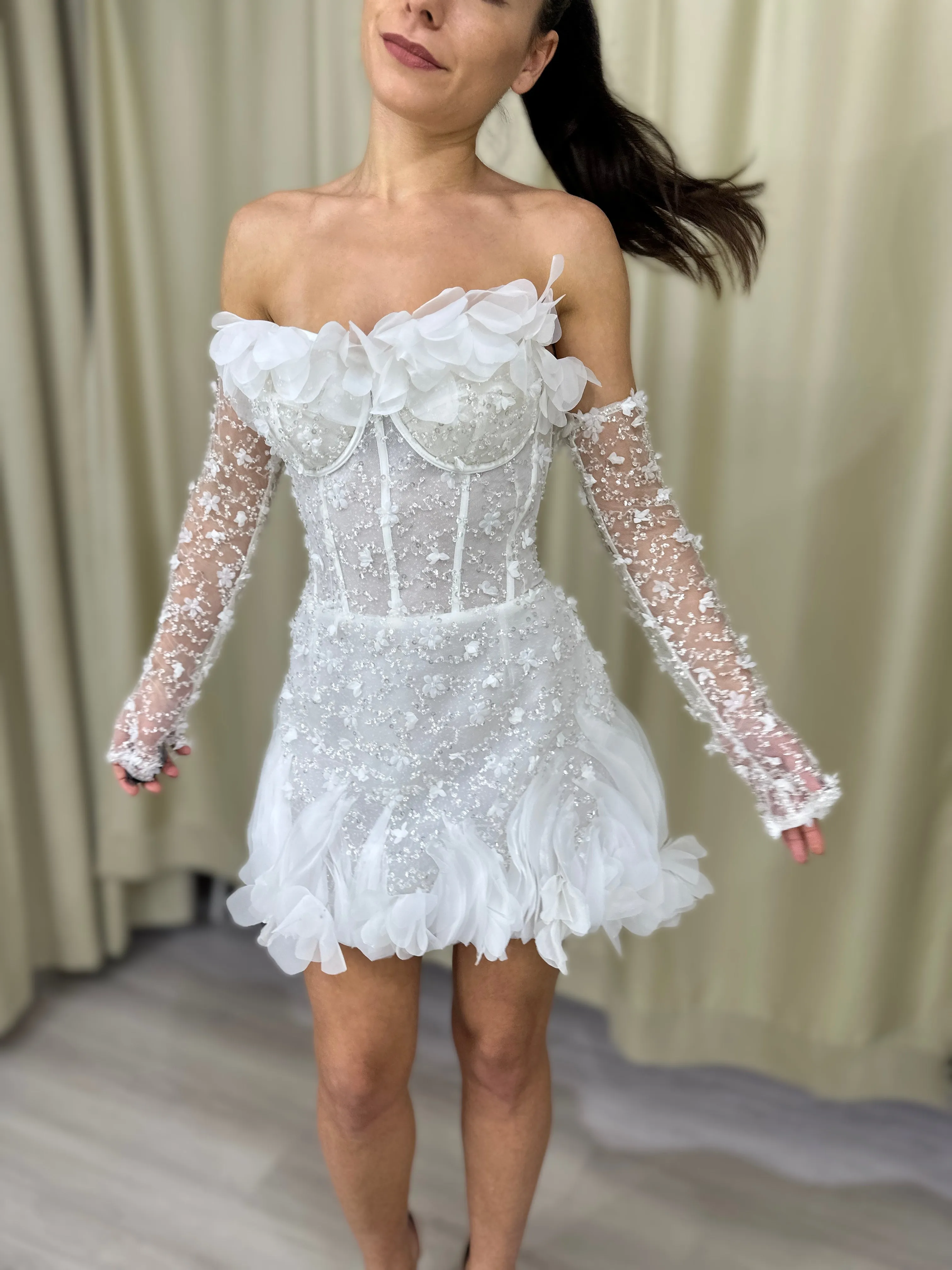 Short Floral Lace Wedding Dress Bridal Mini Chelsea