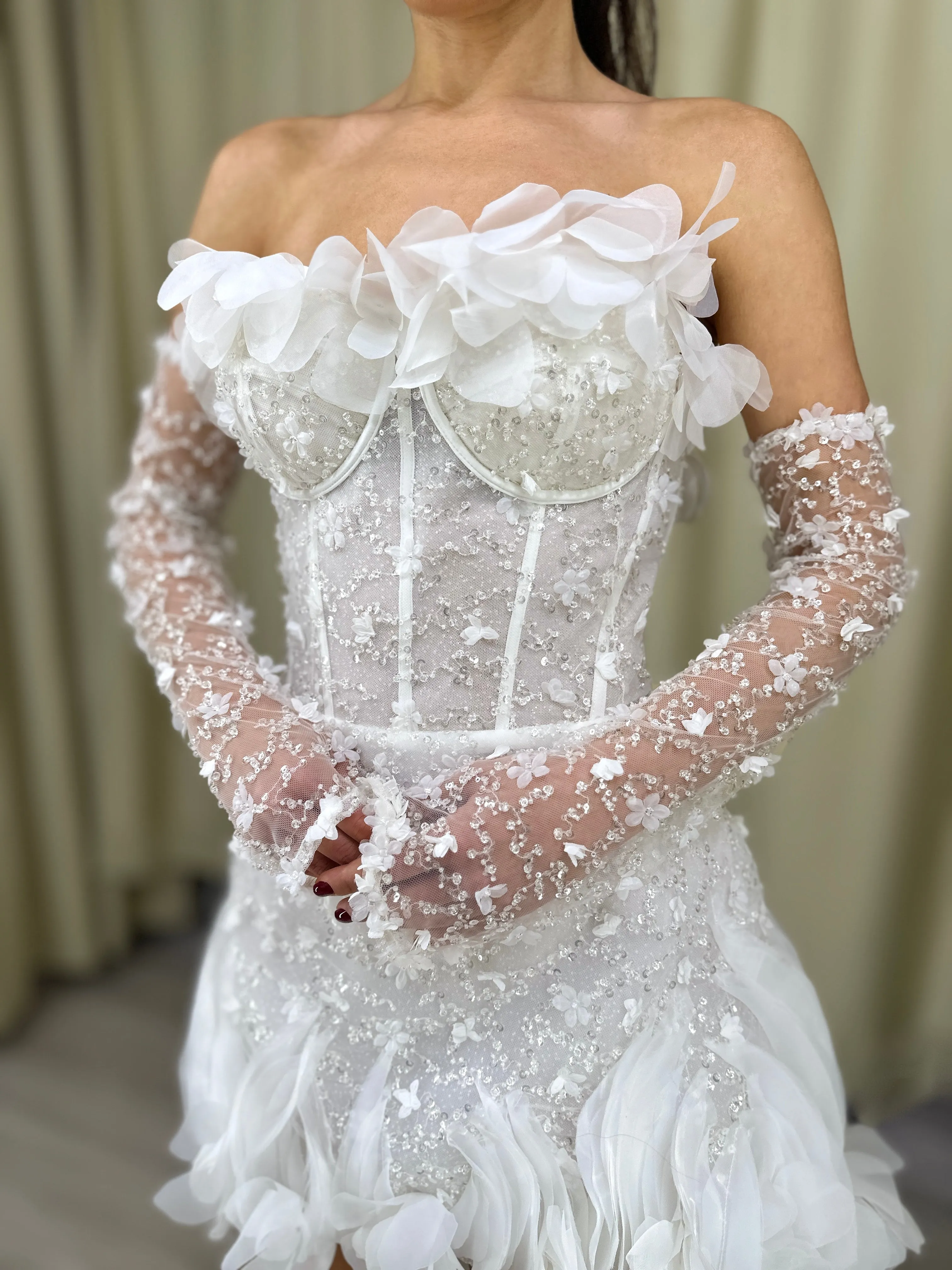 Short Floral Lace Wedding Dress Bridal Mini Chelsea