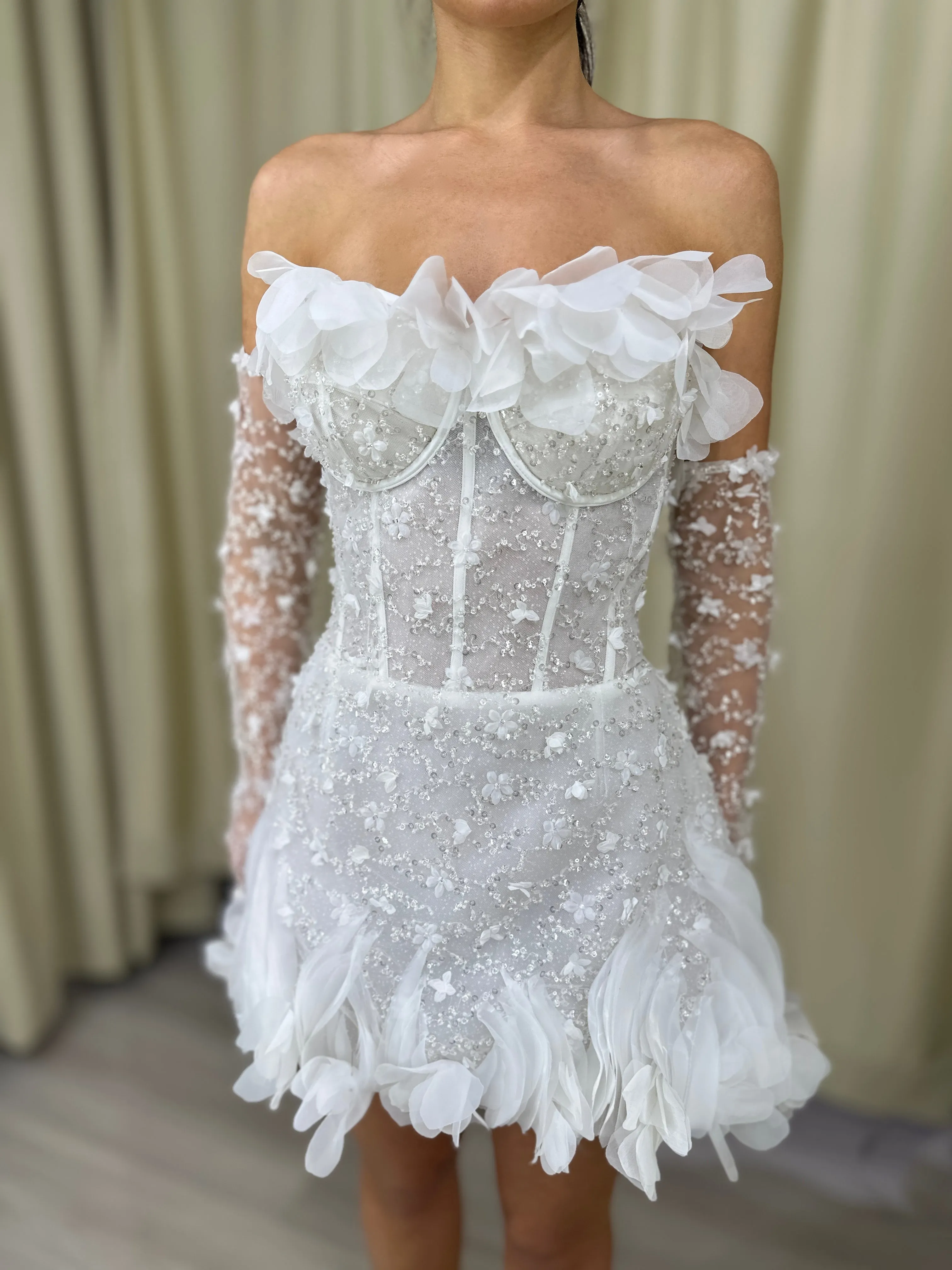 Short Floral Lace Wedding Dress Bridal Mini Chelsea