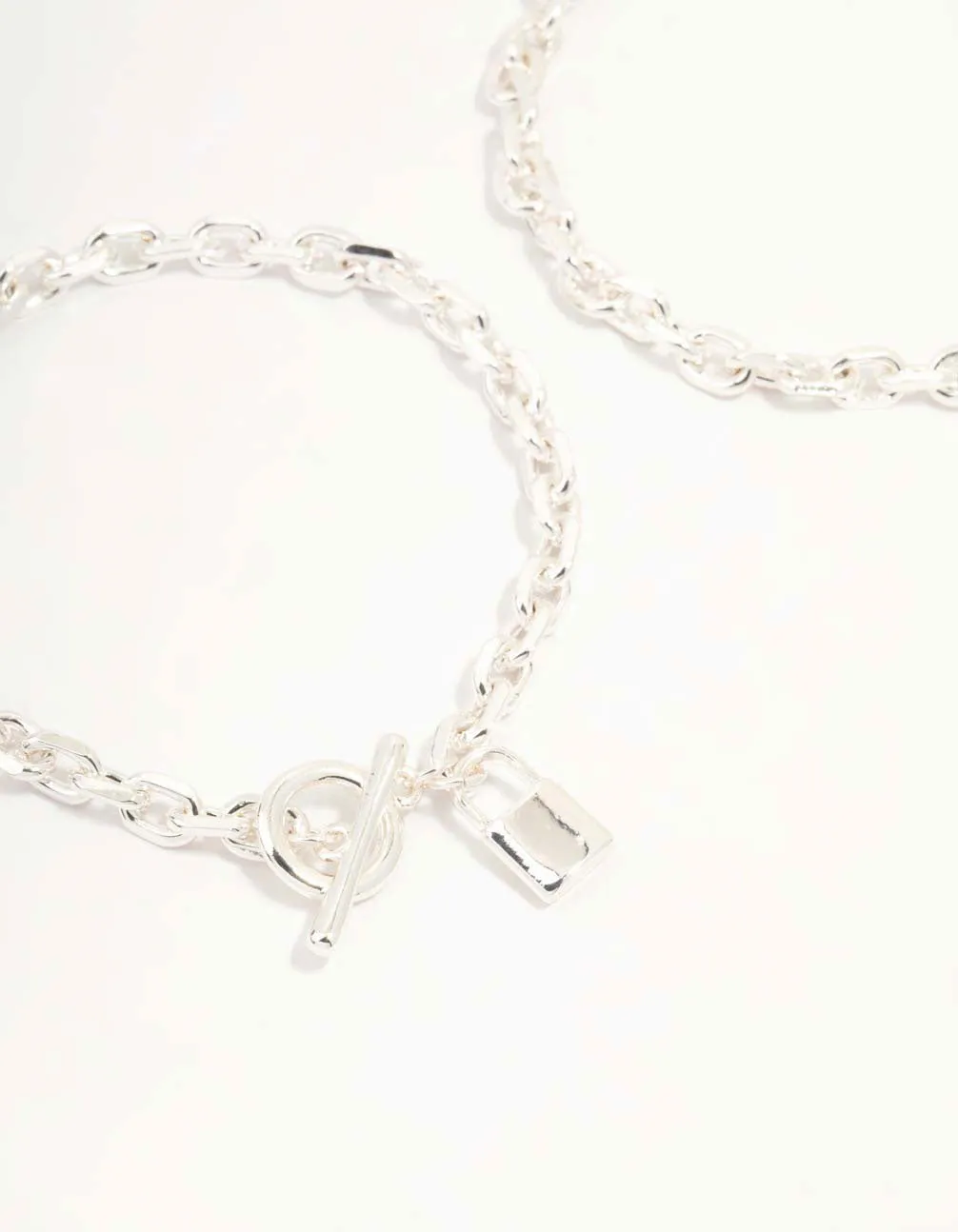 Silver Chunky Lock & Key Bracelets 2-Pack