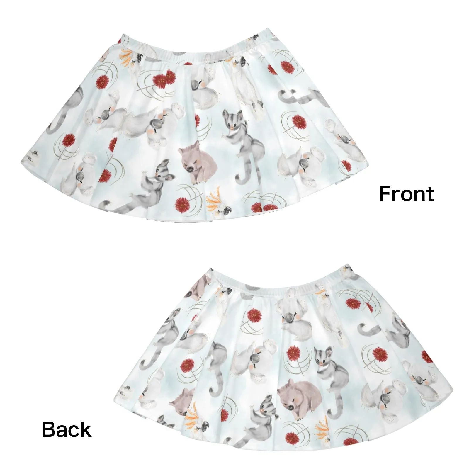 Skater Skirt Australian Animals Koala, Sugar Glider, Wombat Skater Skirt (Model D69)