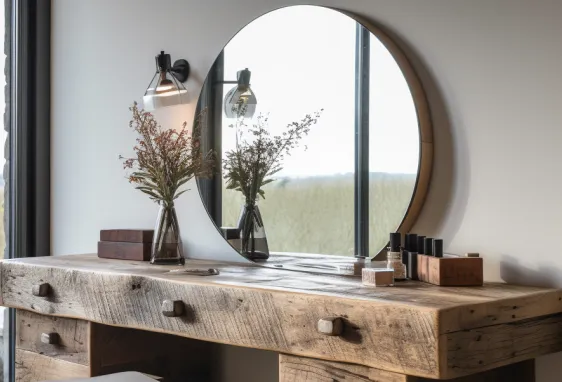 Sleeper-Style Chunky Mirror, with Optional Table & Stool