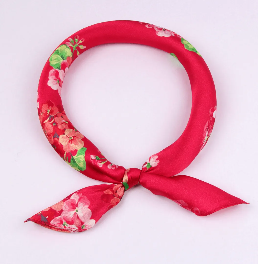 Small Square Silk Scarf|Versatile|Blossom Red