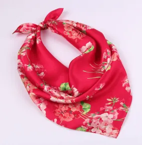 Small Square Silk Scarf|Versatile|Blossom Red