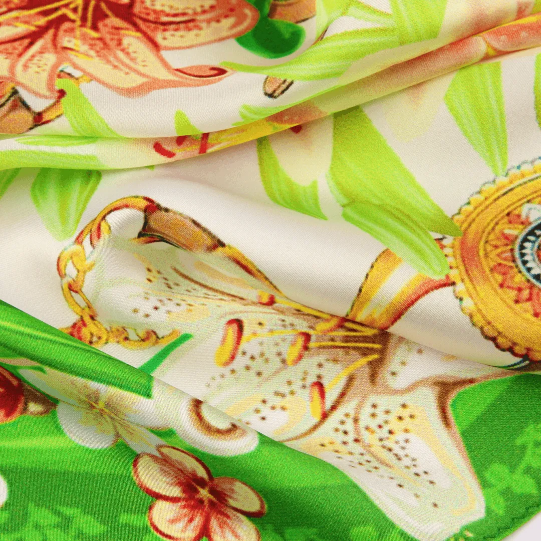 Small Square Silk Scarf|Versatile|Lily Green