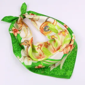 Small Square Silk Scarf|Versatile|Lily Green