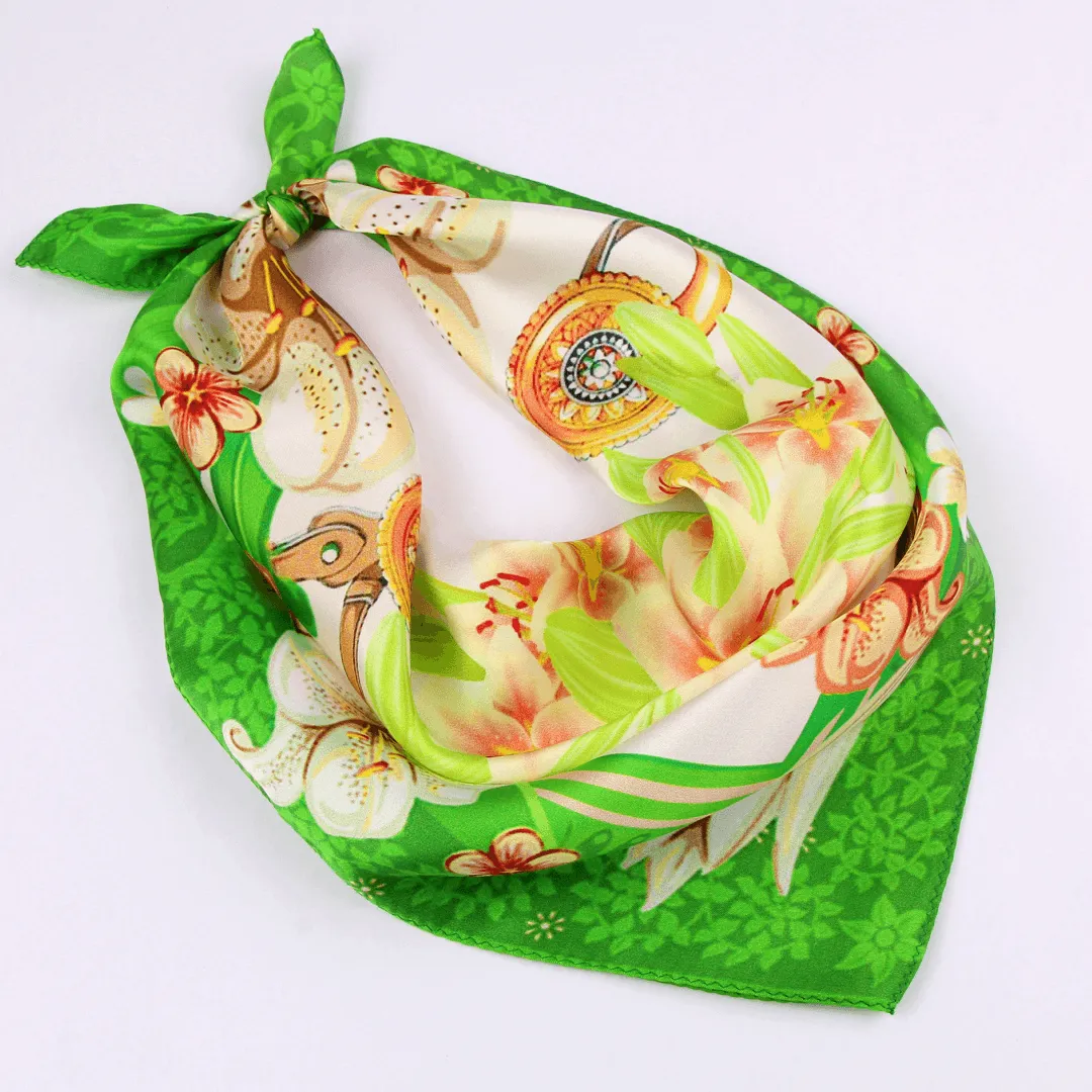 Small Square Silk Scarf|Versatile|Lily Green