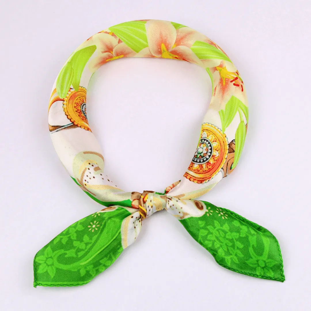 Small Square Silk Scarf|Versatile|Lily Green