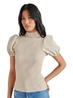 STE Peggy Faux Leather Sleeve Top in Bone