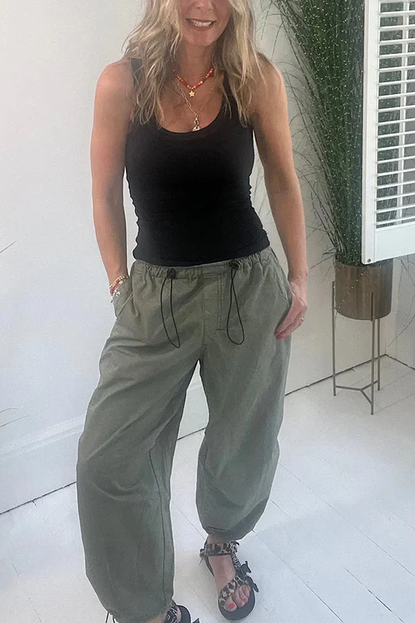 Street Style Drawstring Elastic Waist Pocketed Cargo Pants