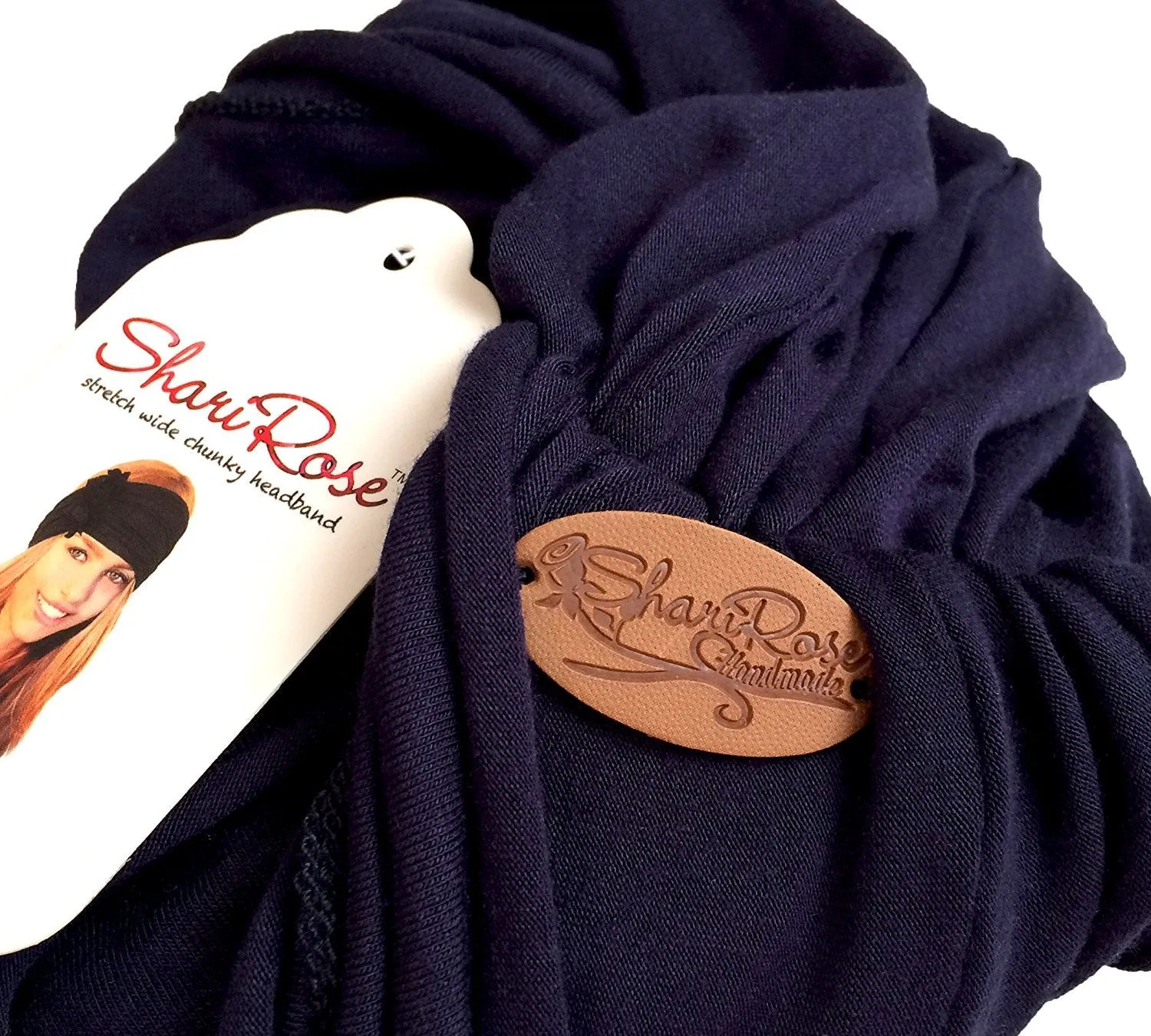 Stretch Chunky Wide Head-band Hair-band Boho Chic Head-wrap Spring Summer Turban! (Deep navy blue - 390)