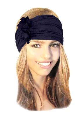 Stretch Chunky Wide Head-band Hair-band Boho Chic Head-wrap Spring Summer Turban! (Deep navy blue - 390)