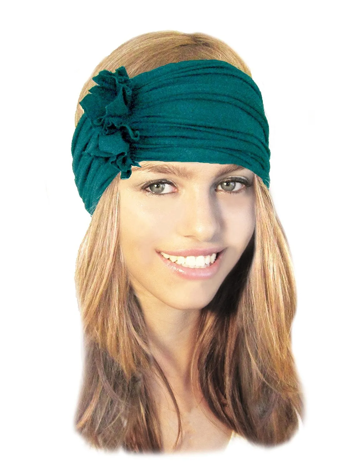 Stretch Chunky Wide Head-band, Hair-band, Teal Boho Chic Head-wrap - 054