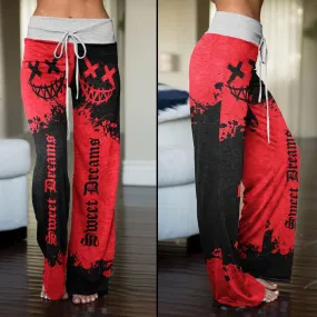 Sweet Dream Half Red Black High-waisted Wide Leg Pants